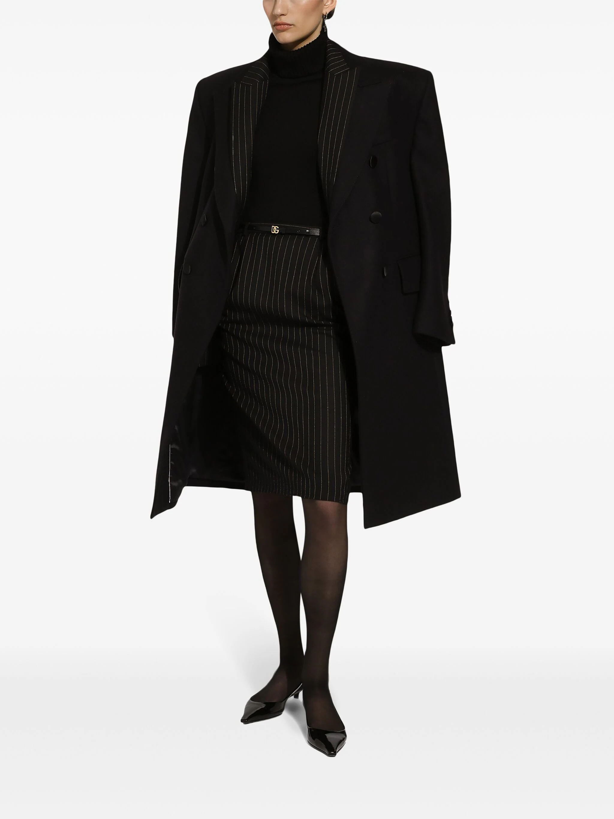 Black Cashmere Turtleneck Ribbed Accent Sweater
