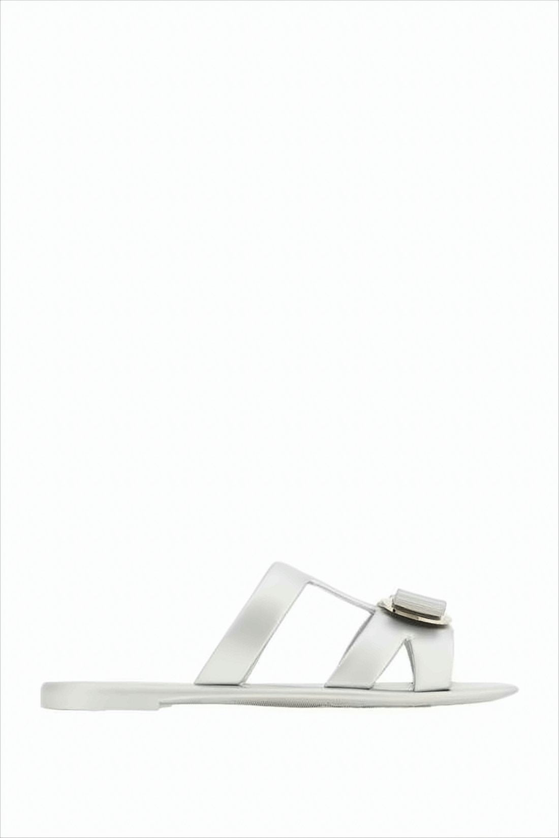 Silver Slip-On Mules with Decorative Bow