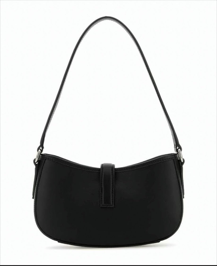 Minimalist Black Calf Leather Shoulder Bag