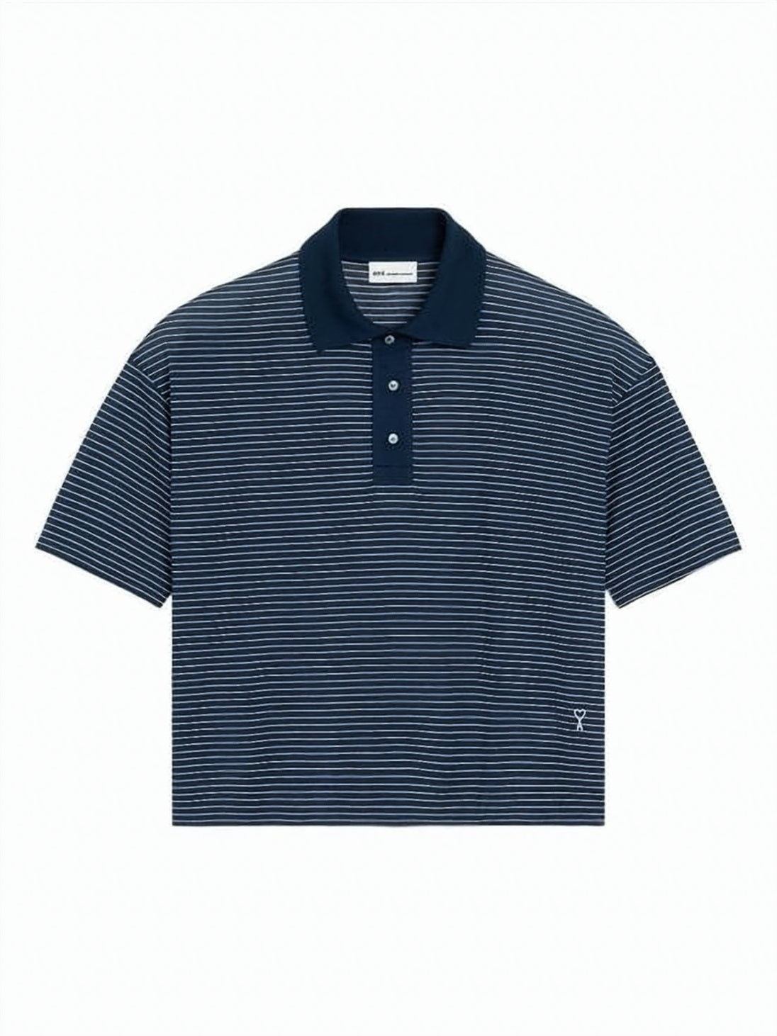 Cropped Navy Blue Striped Polo Shirt With Heart Logo
