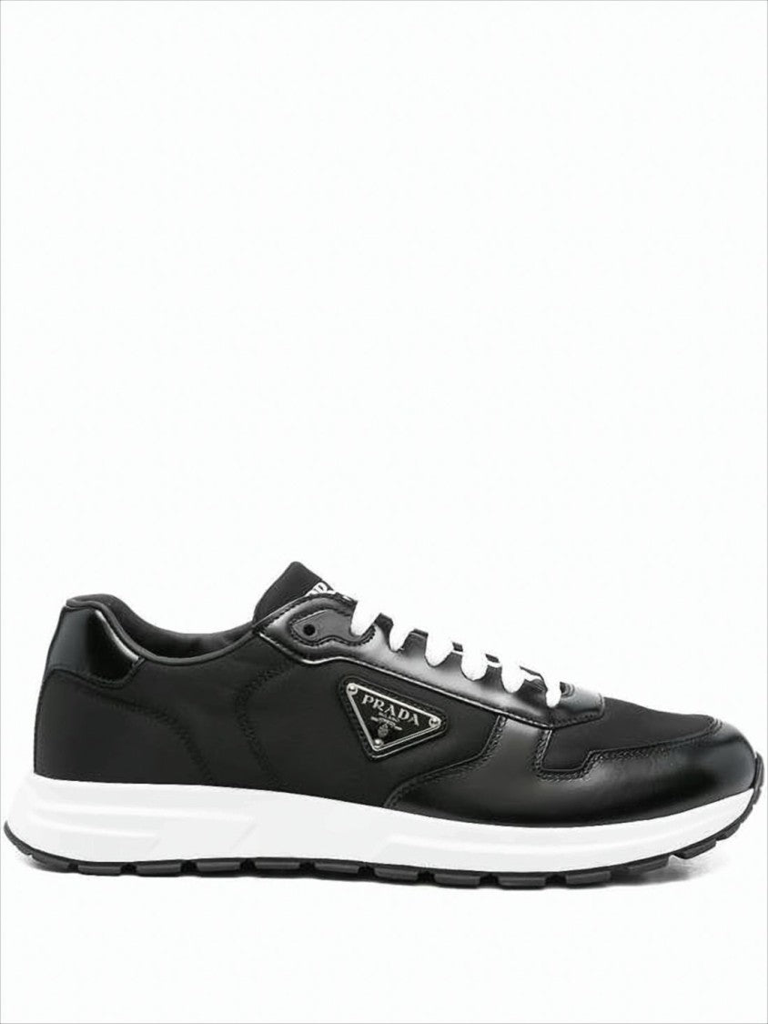 Low-Top Black Sneakers with Leather and Nylon Upper