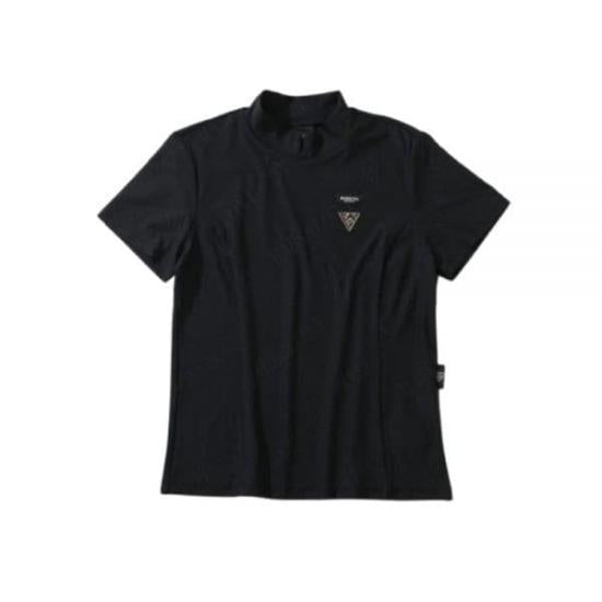 High-Collar Fitted Polo Shirt with Emblem