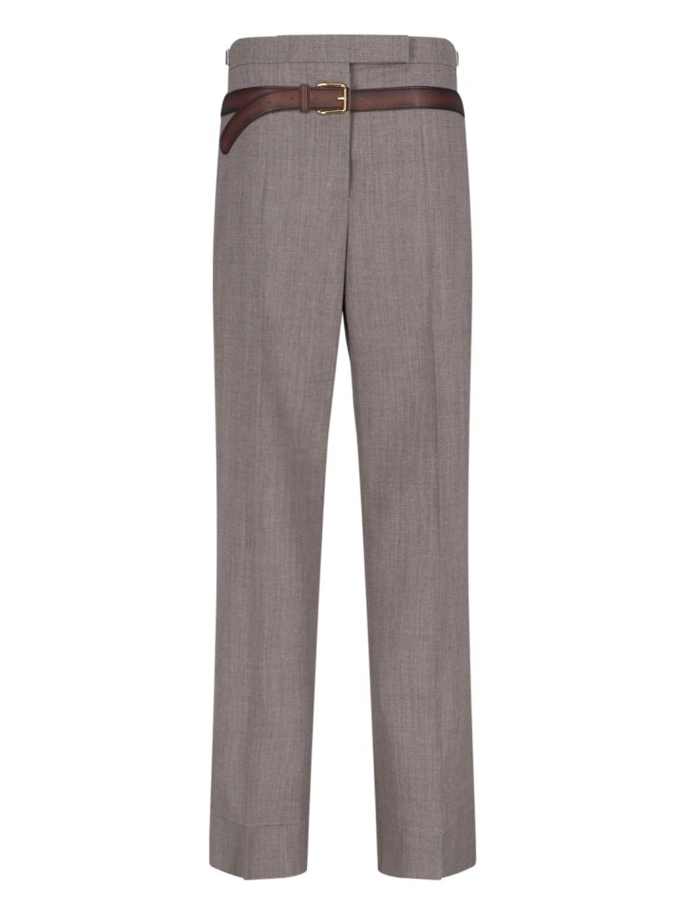Pants With Trompe-L'œil Belt – Brown