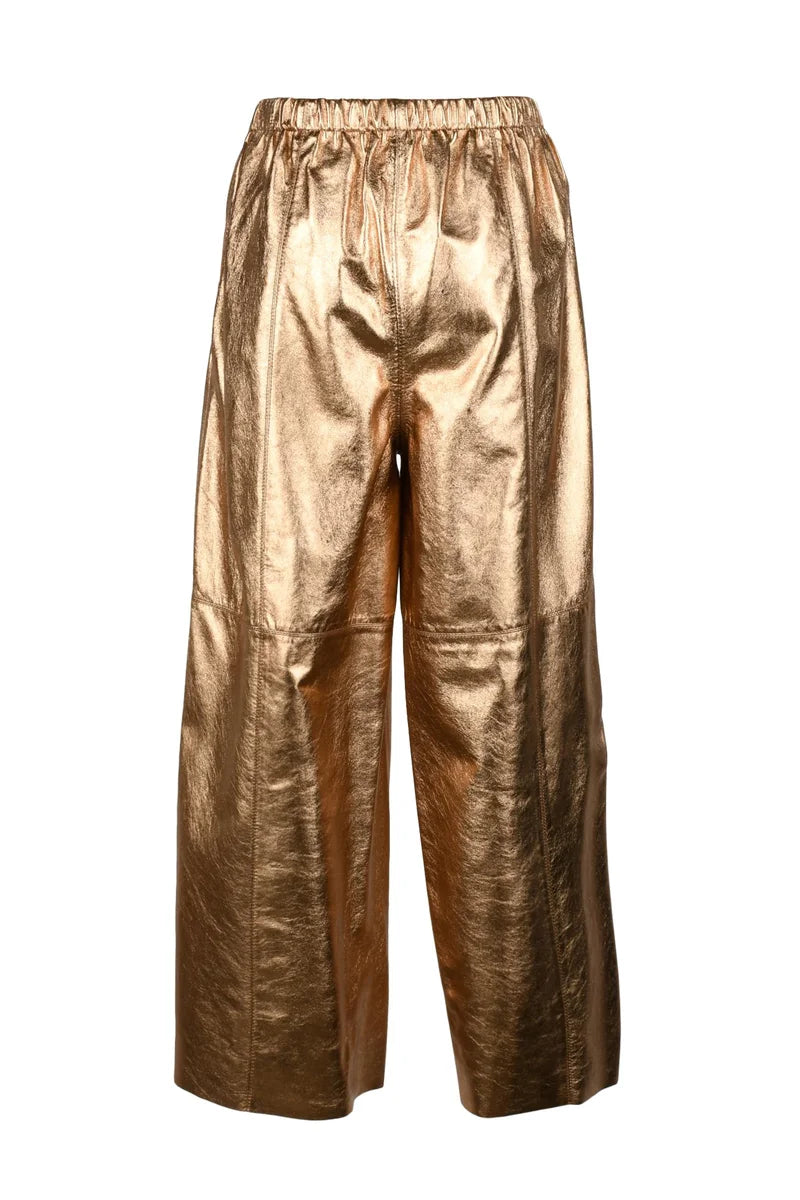 Wide-Leg Leather Trousers - Bronze