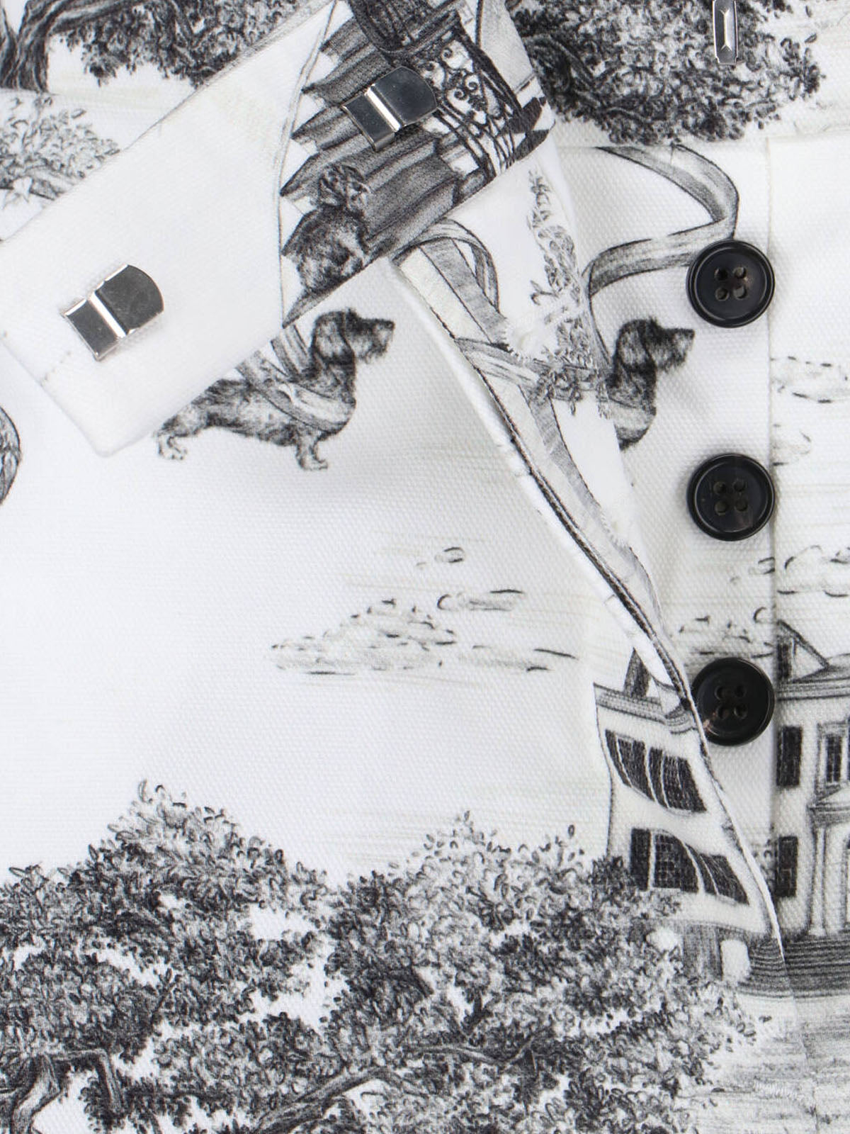 White Hector Toile Print Cotton Shorts