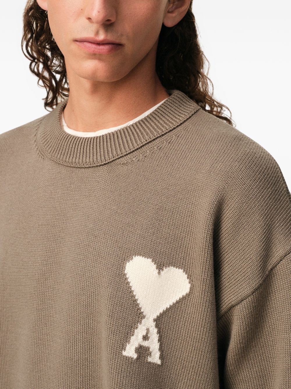 Taupe Beige Intarsia Knit Sweater