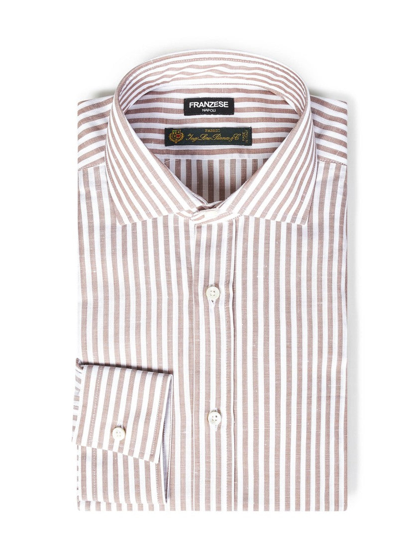 Striped Beige Shirt With Tailored Fit