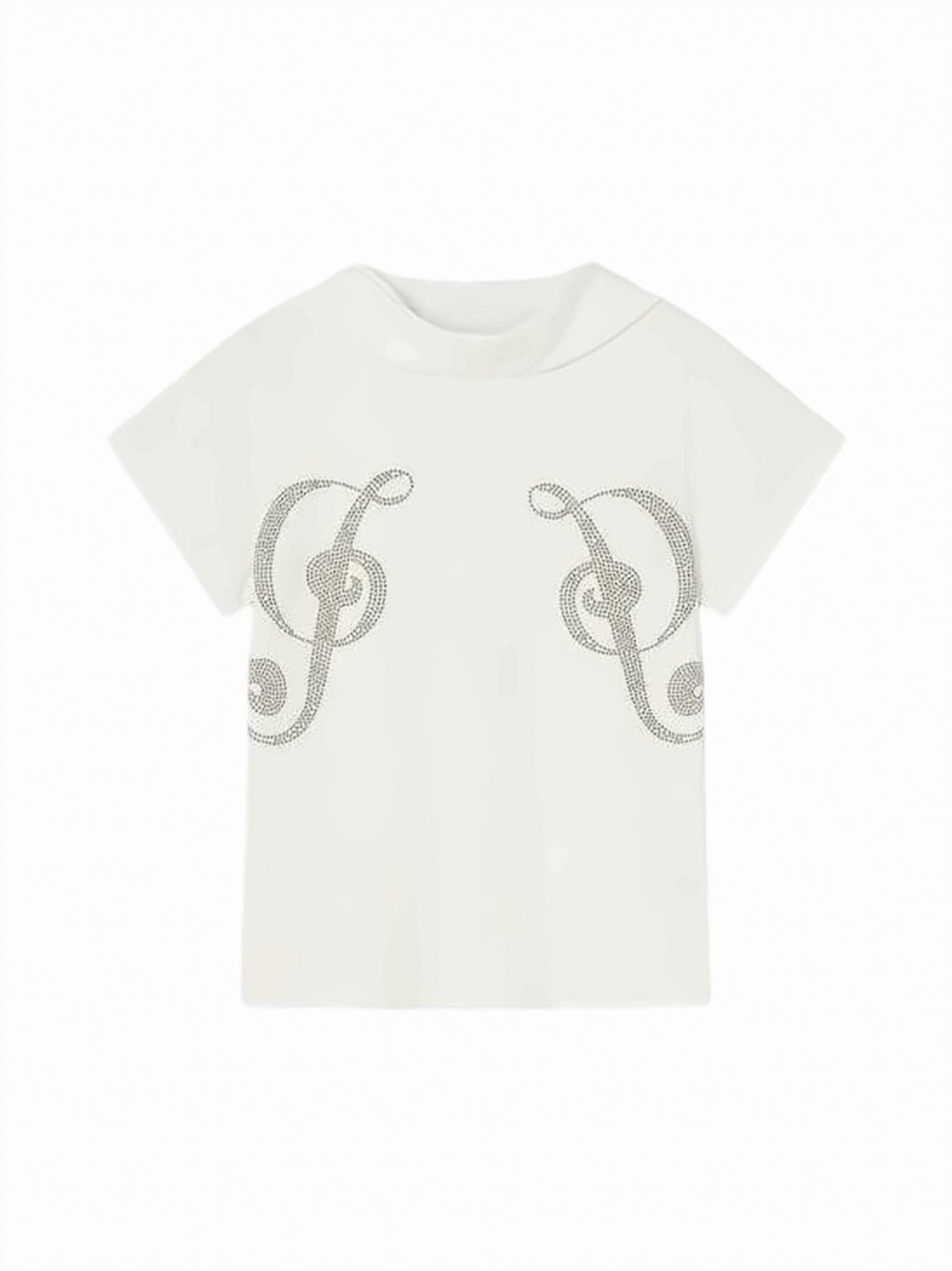 White Short-Sleeved Boxy Monogram Embellished Top