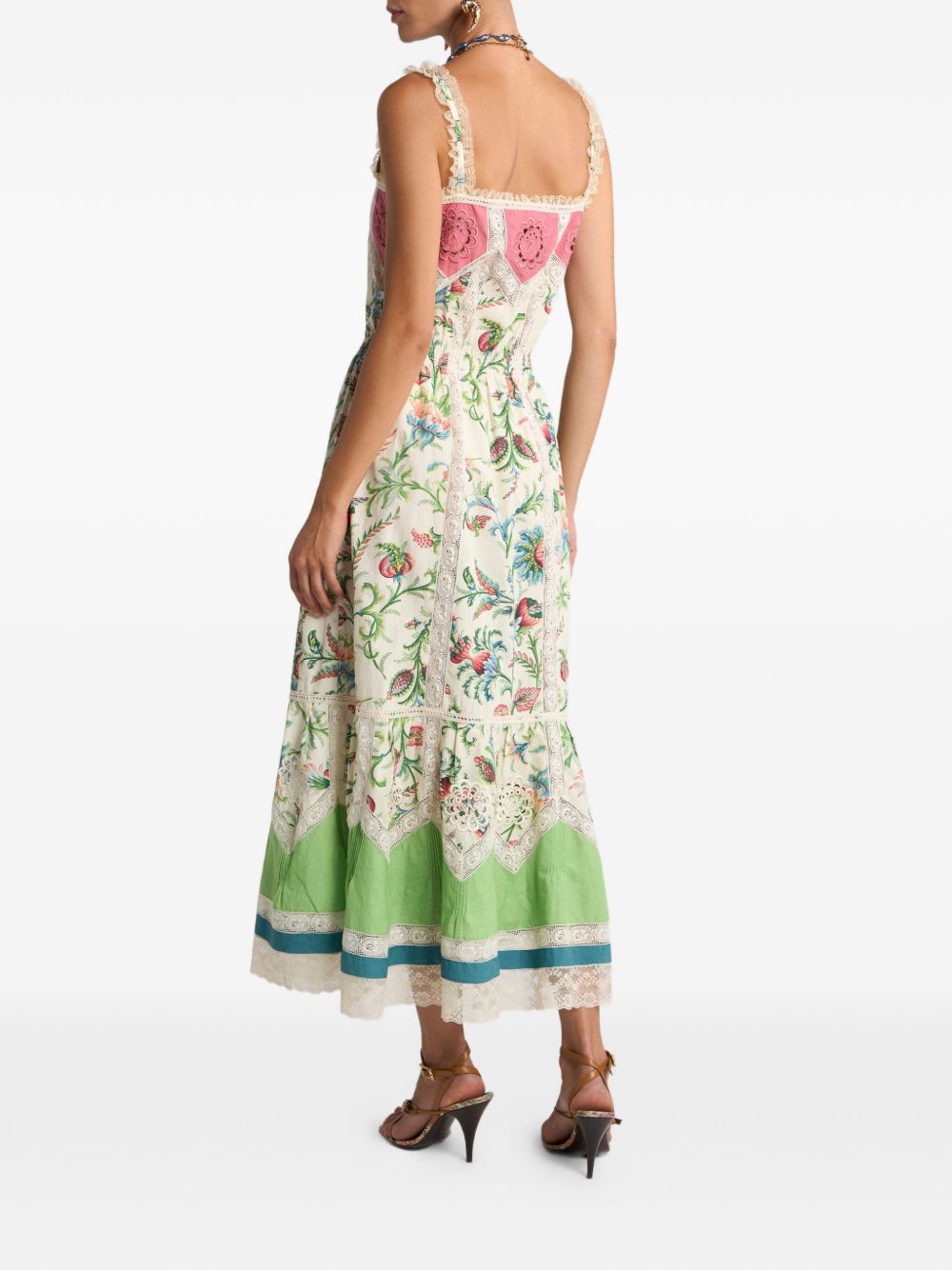 Floral Print Midi Dress With Lace Trim