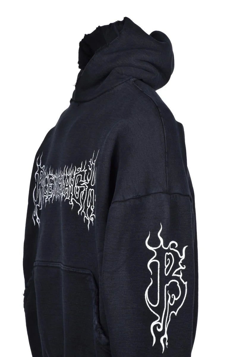 Oversized Black Hoodie with Graphic Accents