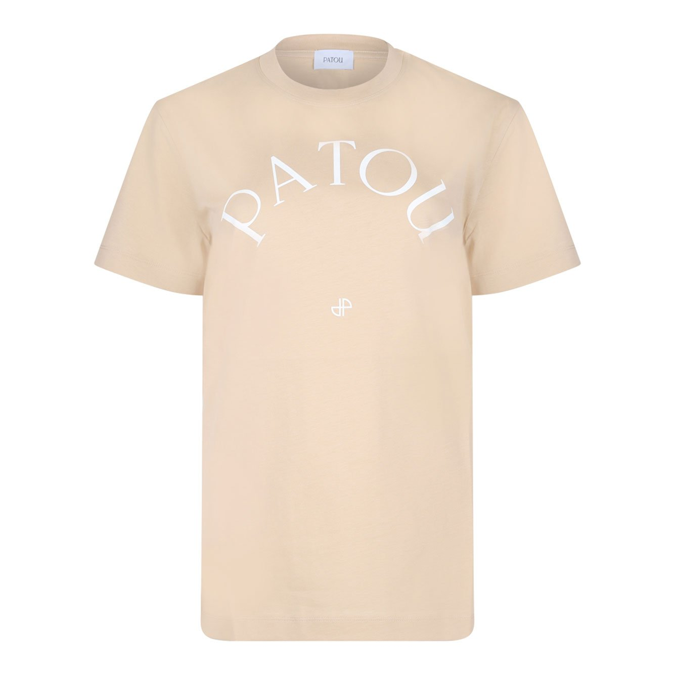 Relaxed-Fit Beige T-Shirt With Curved Logo Detail