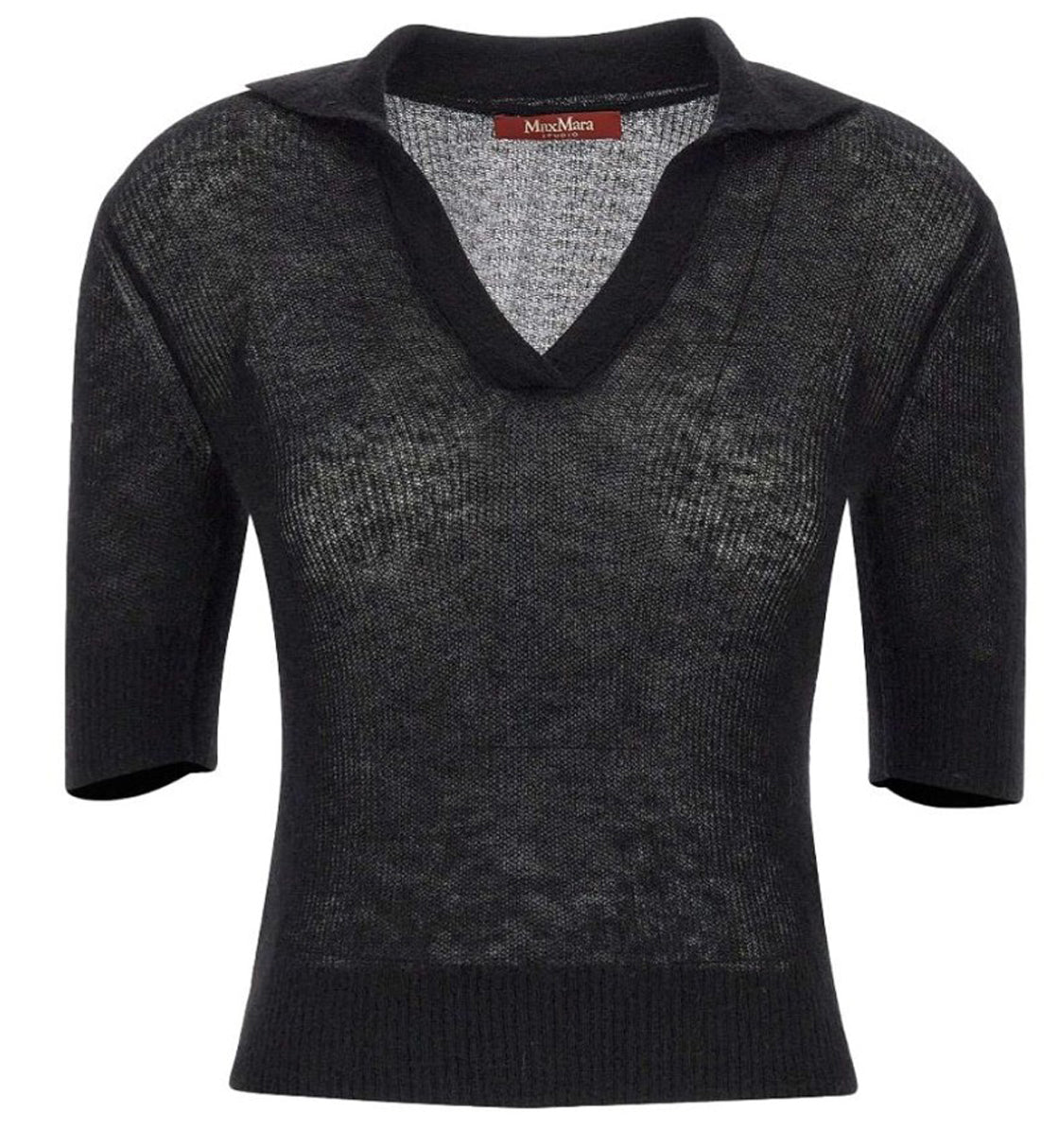 Semi-Sheer Knit Sweater with Deep V-Neckline