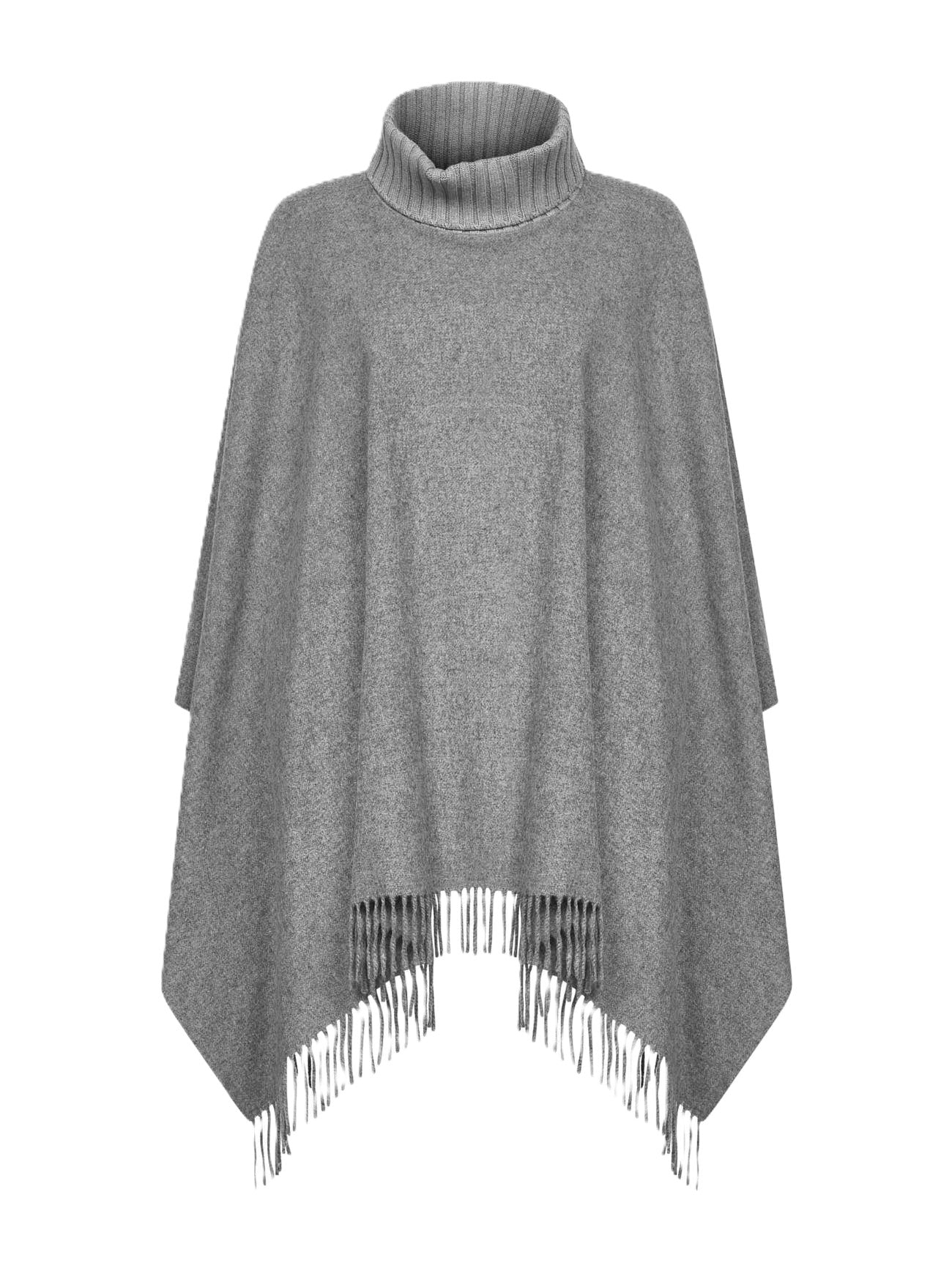 Refined Grey Poncho With Ribbed Turtleneck