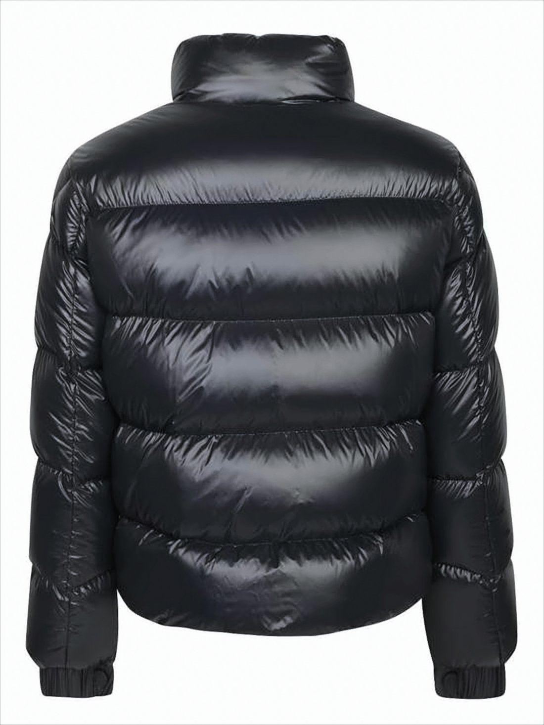 High-Collar Puffer Jacket with Horizontal Quilting