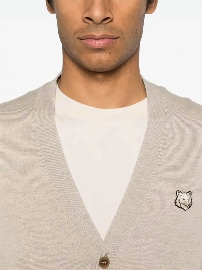 Soft Wool Cardigan With V-Neckline And Embroidered Emblem