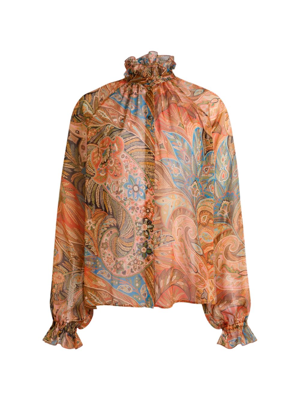 Paisley Print Shirt With Ruffled Collar