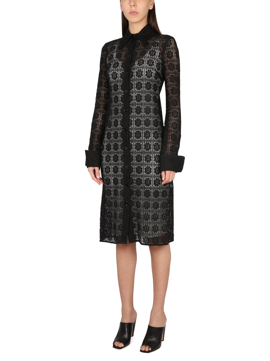 Shirt Collar Dress with Front Button Closure