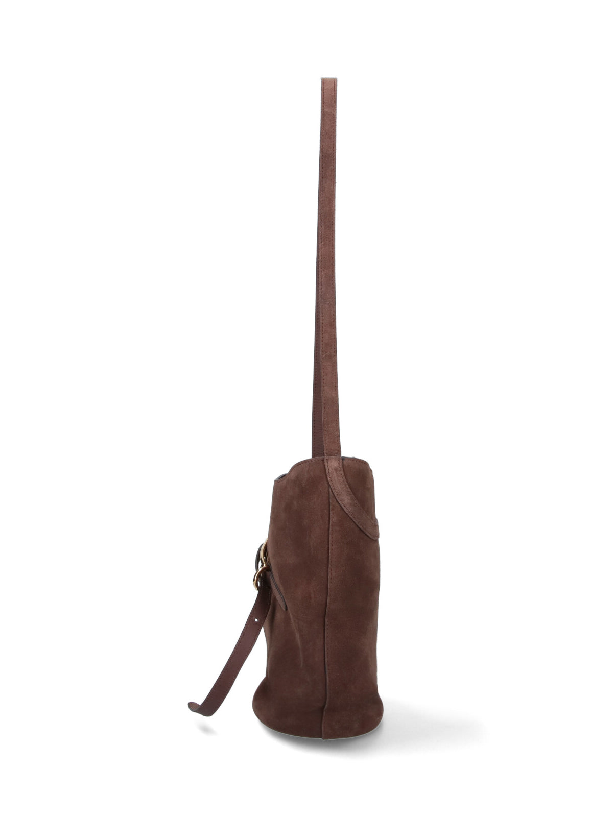 Brown Belted Suede Bucket Bag