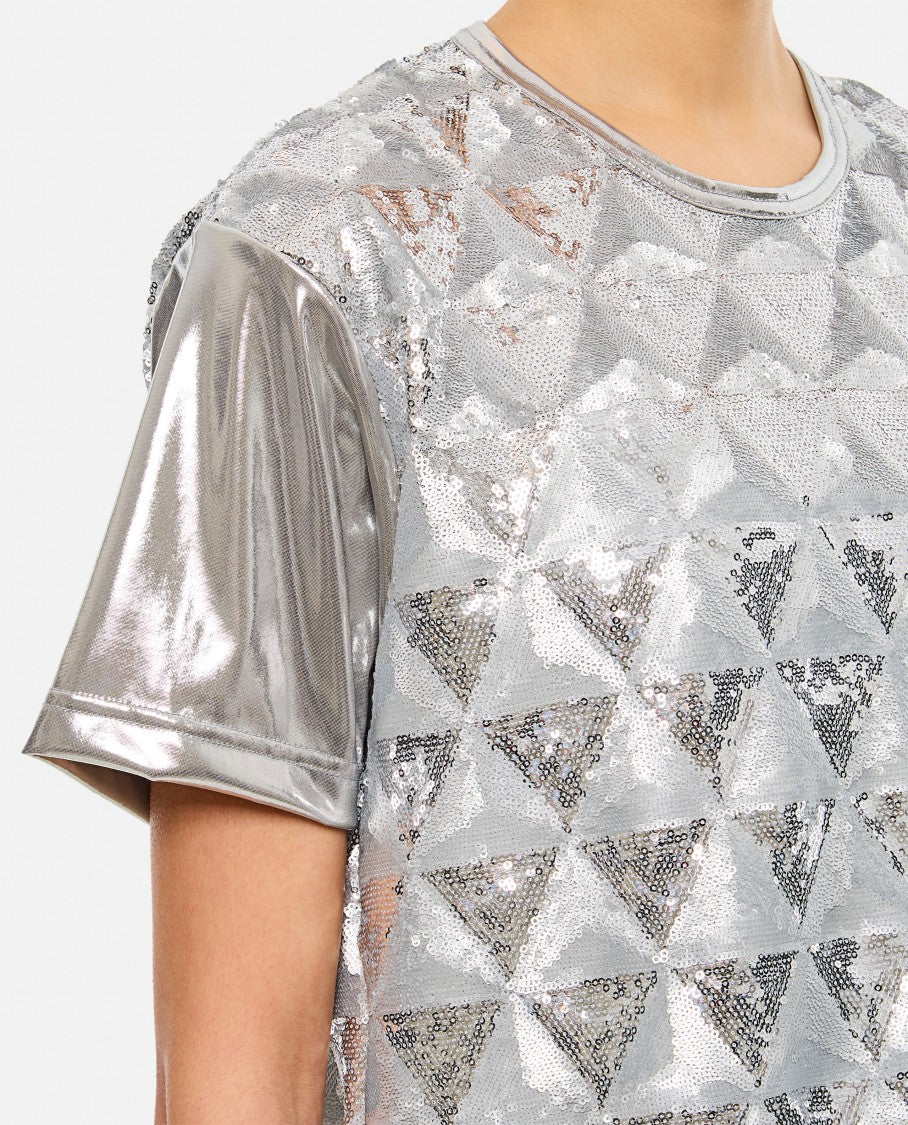 Geometric Sequin-Embellished Crew-Neck T-Shirt