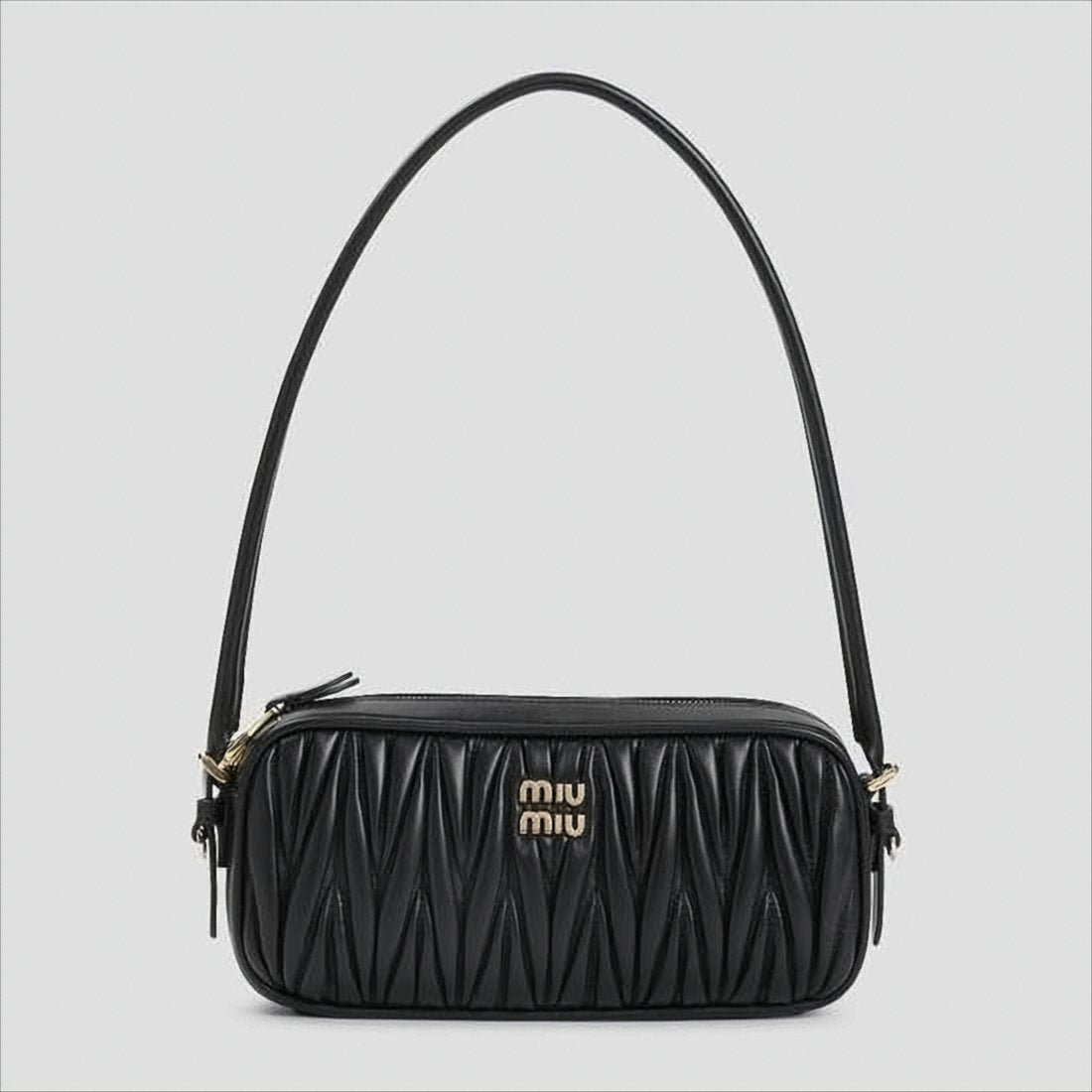 Matelassé Textured Black Lambskin Shoulder Bag