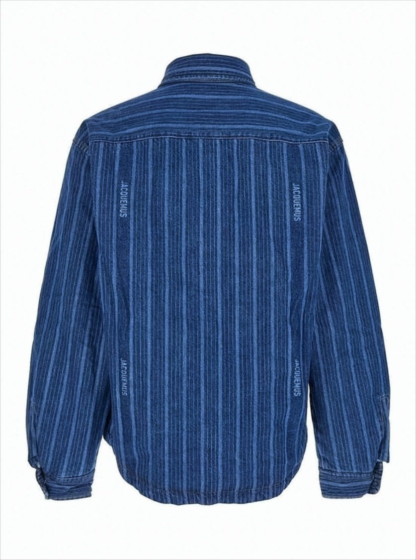 Relaxed-Fit Denim Shirt with Vertical Stripes