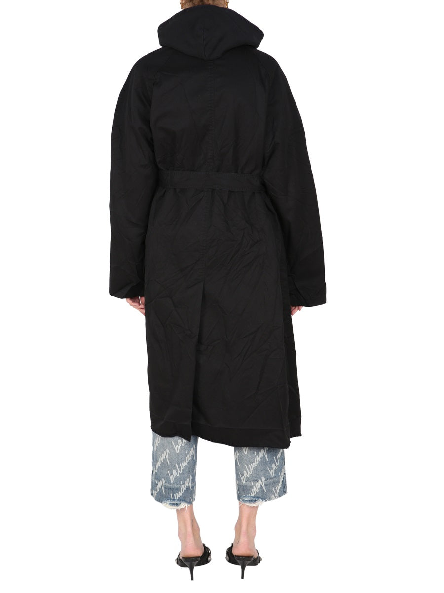 Oversized Carcoat with Pointed Collar and Concealed Closure
