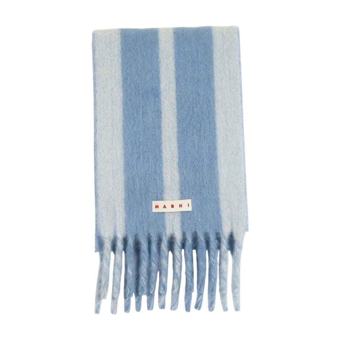 Wool Scarf With Alternating Blue Stripes