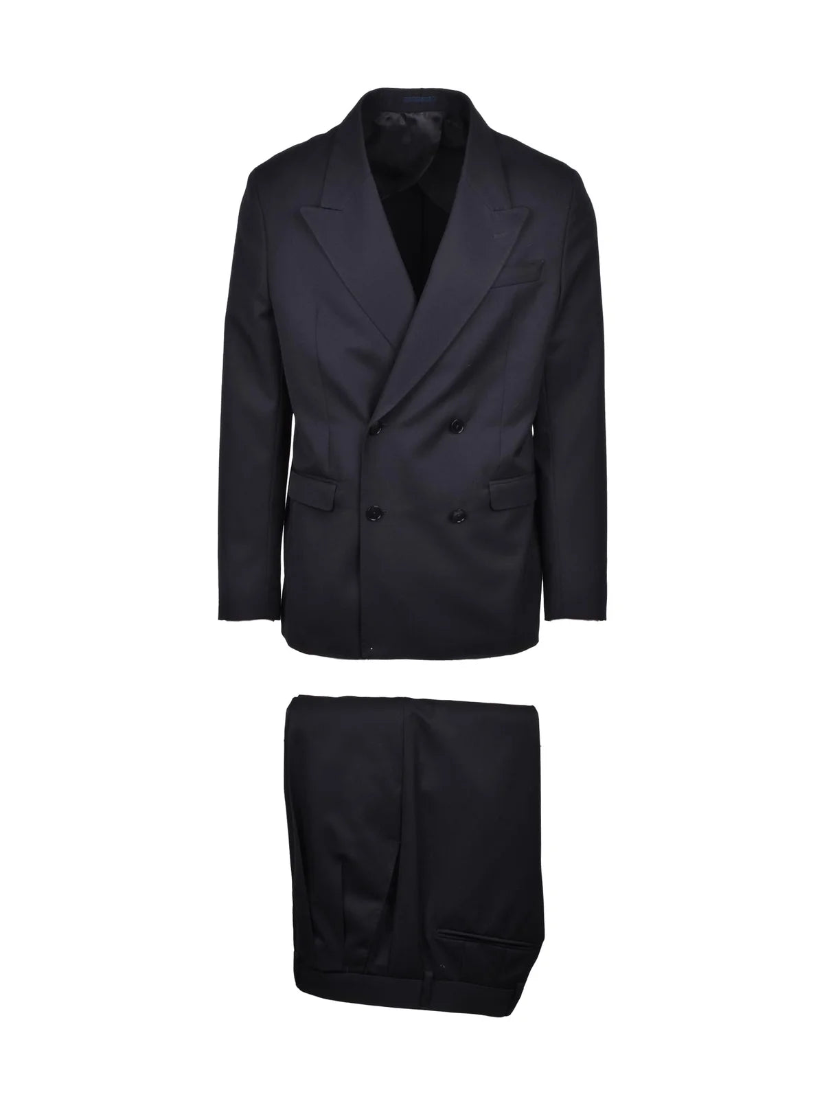 Black Virgin Wool Men Double-Breasted Suit