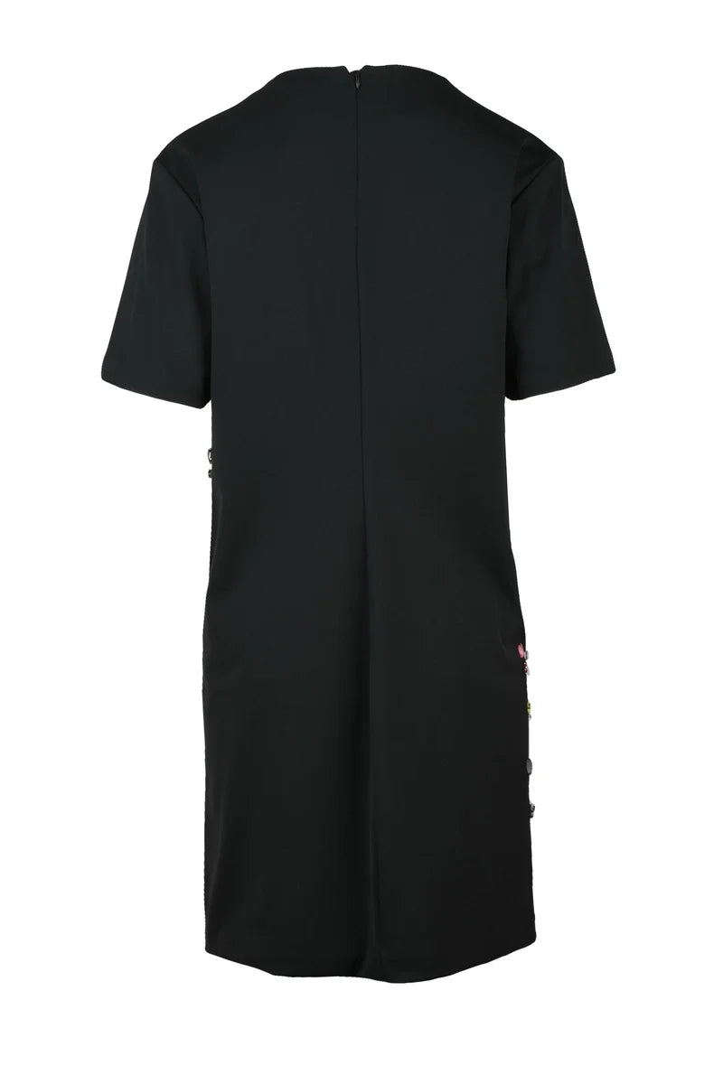 Dress with Applications and Slit - Black