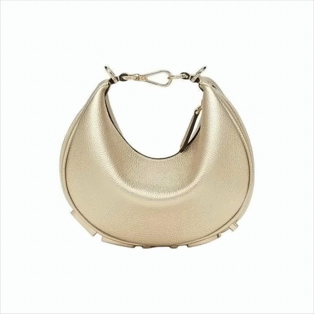 Crescent Shaped Textured Calf Leather Tote Bag with Gold-tone Hardware