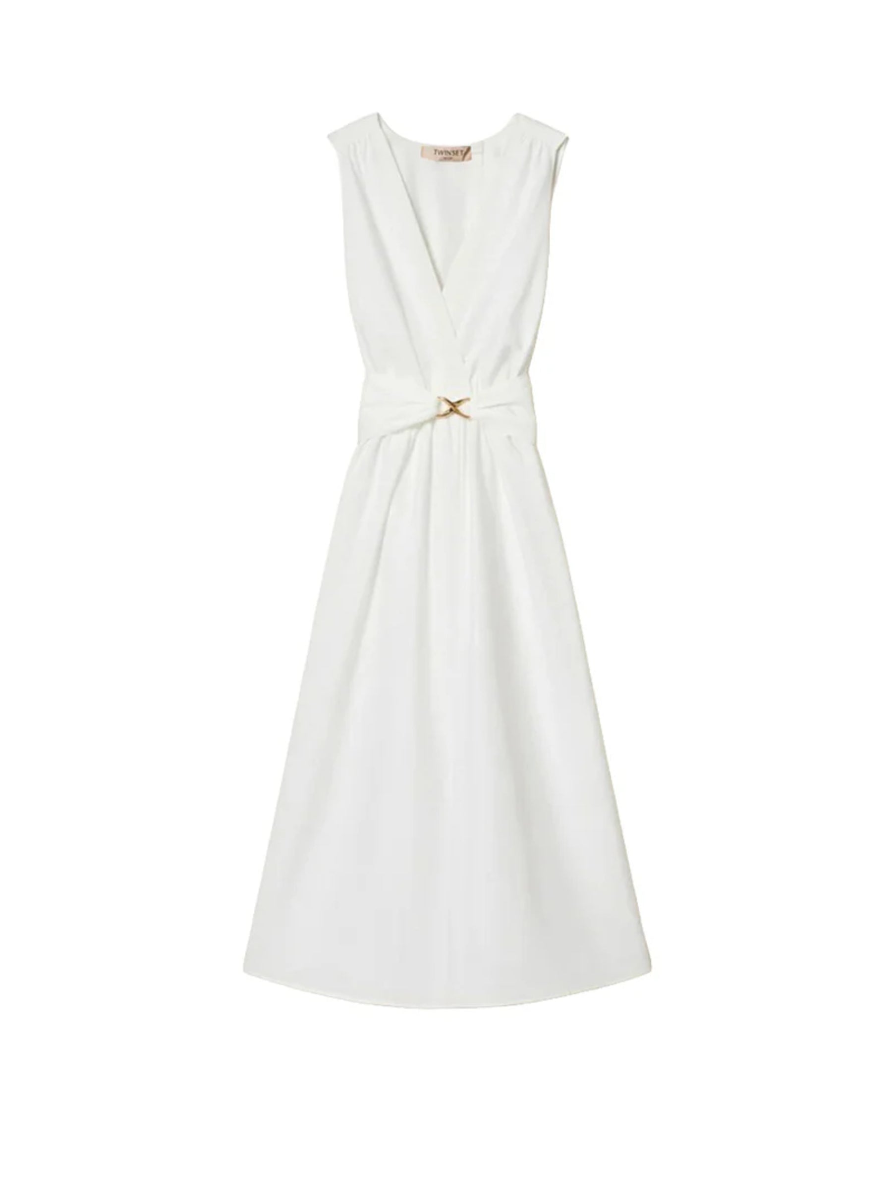 Sleeveless Midi Dress with Deep V-Neckline