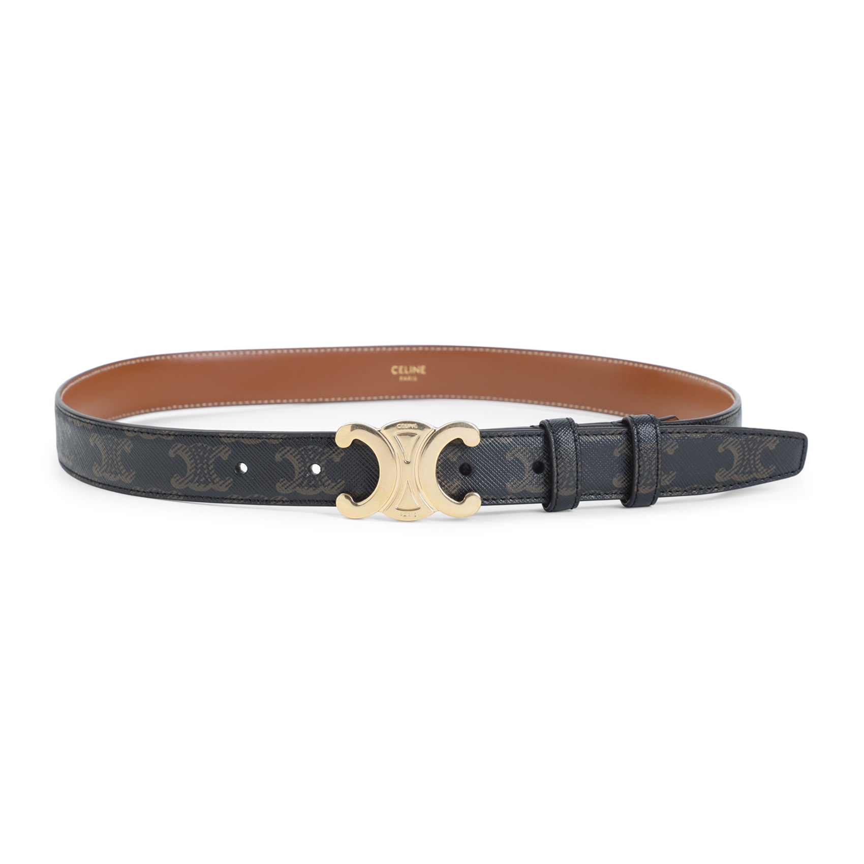 Textured Leather Belt with Gold-tone Buckle