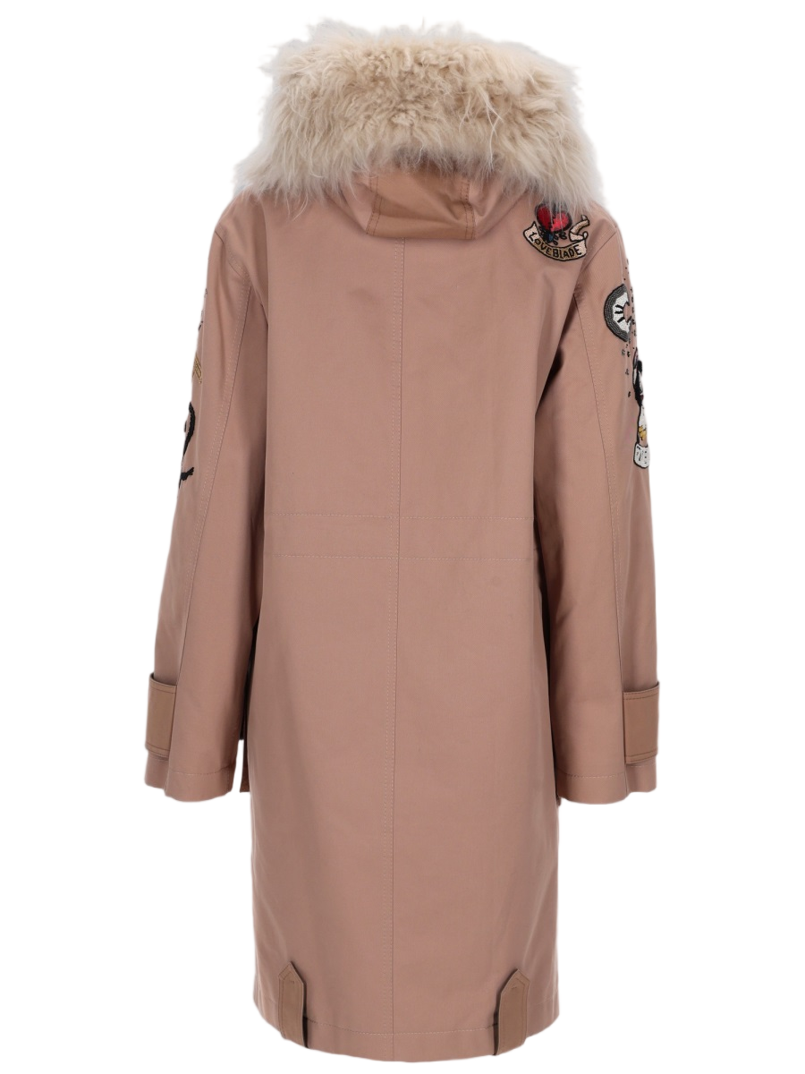 Mid-Length Caban Coat With Plush Fur Collar