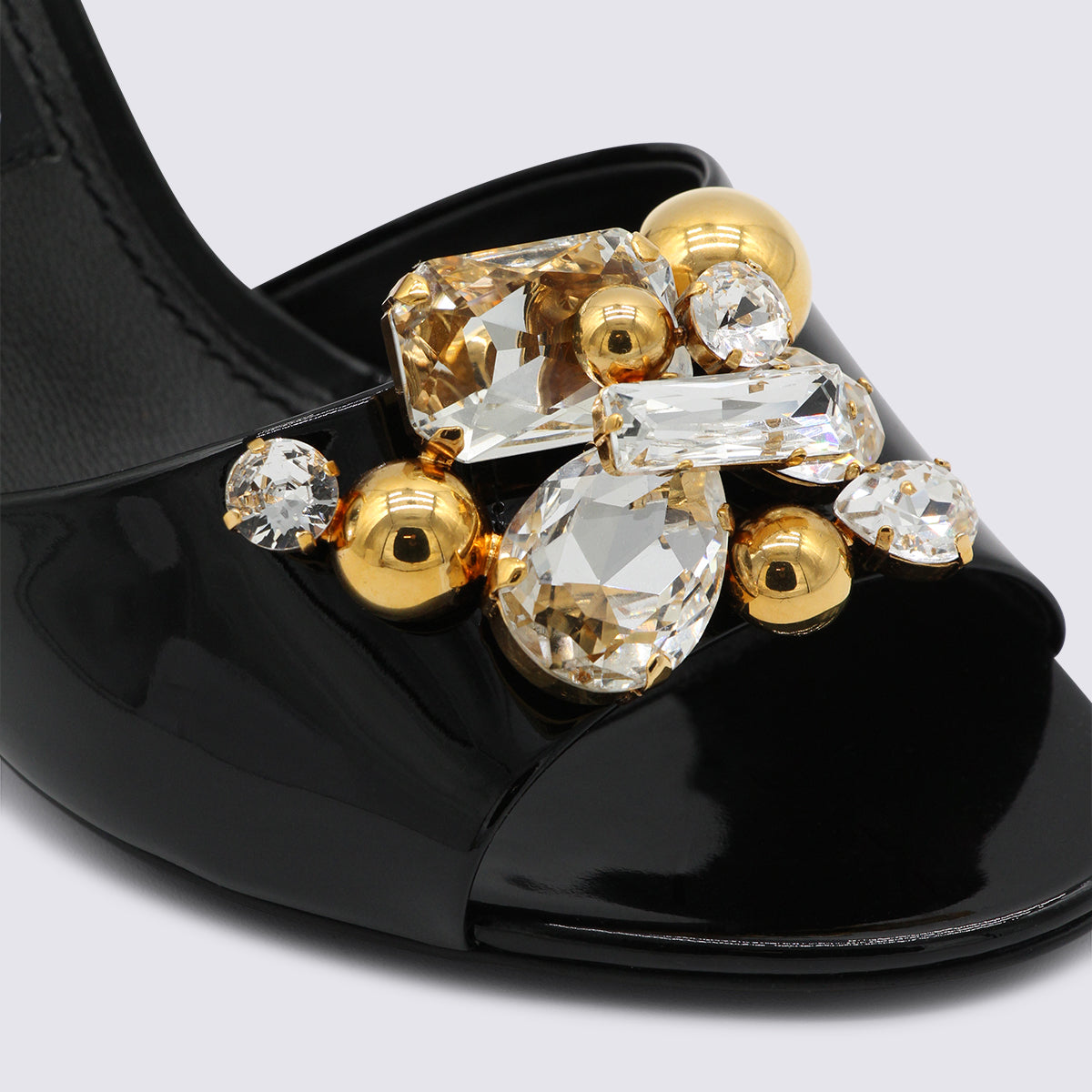 Black Crystal-Detail Sandals