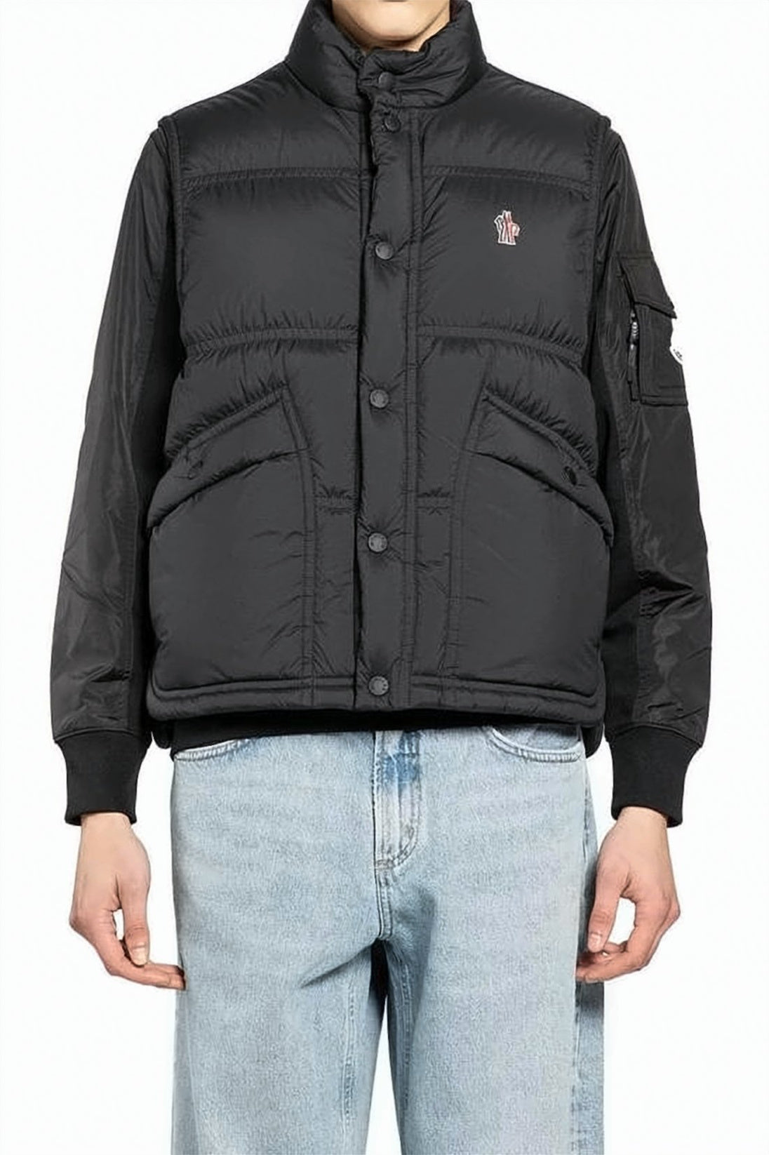 Padded Black Vest with High Collar