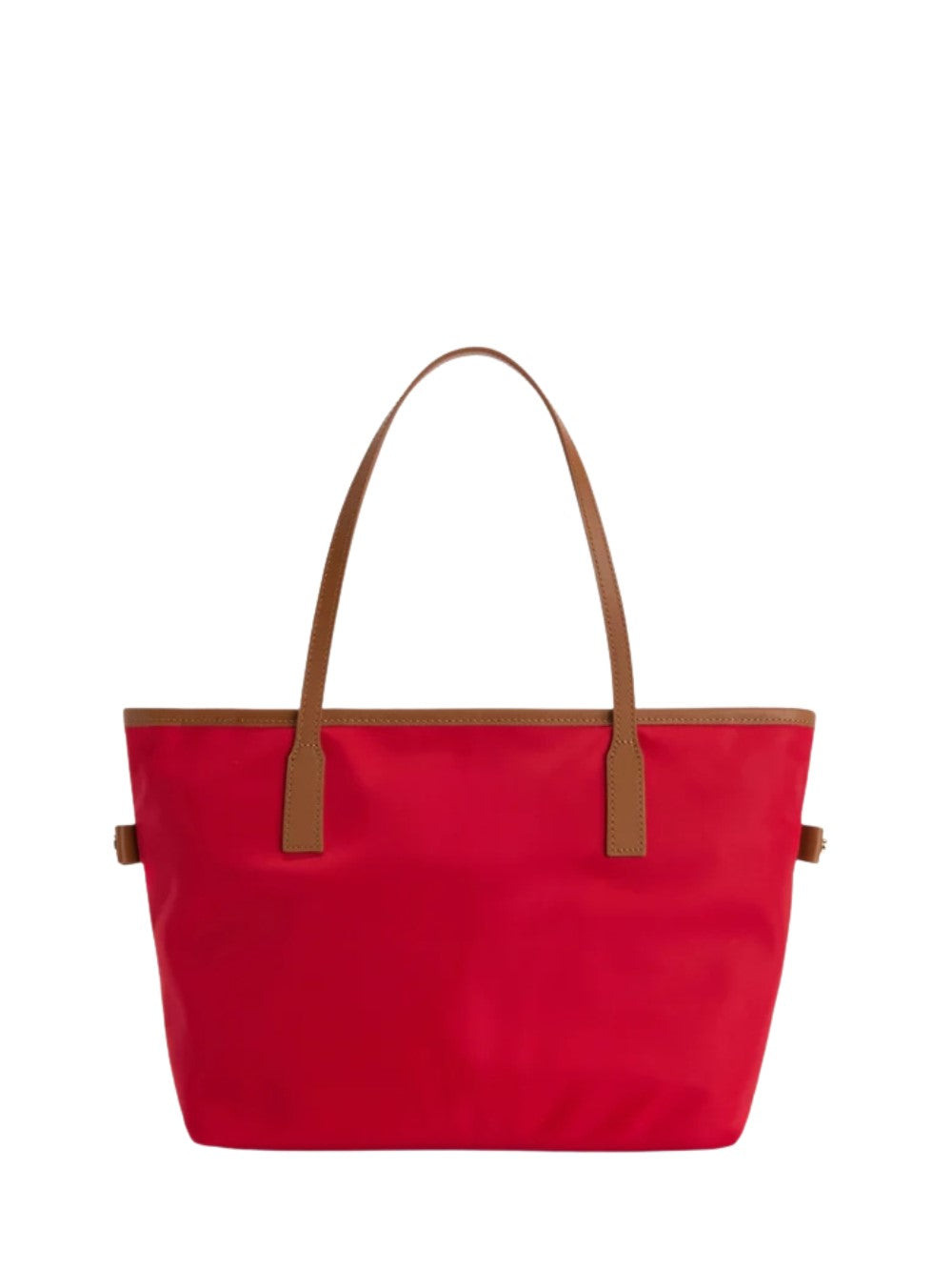 Spacious Red Tote Bag with Brown Trim
