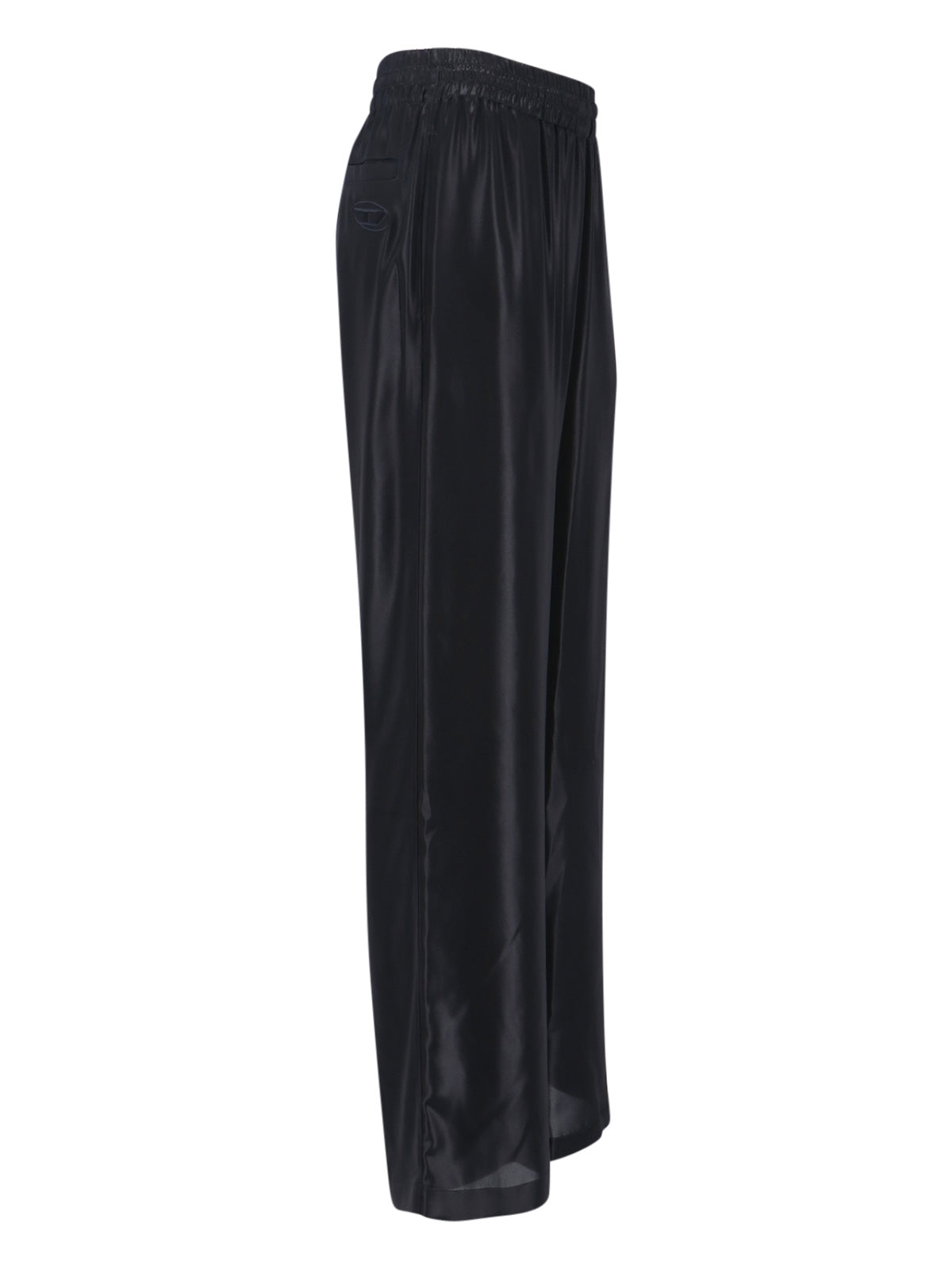 Mid-Rise Black Pants With Adjustable Waist And Subtle Logo