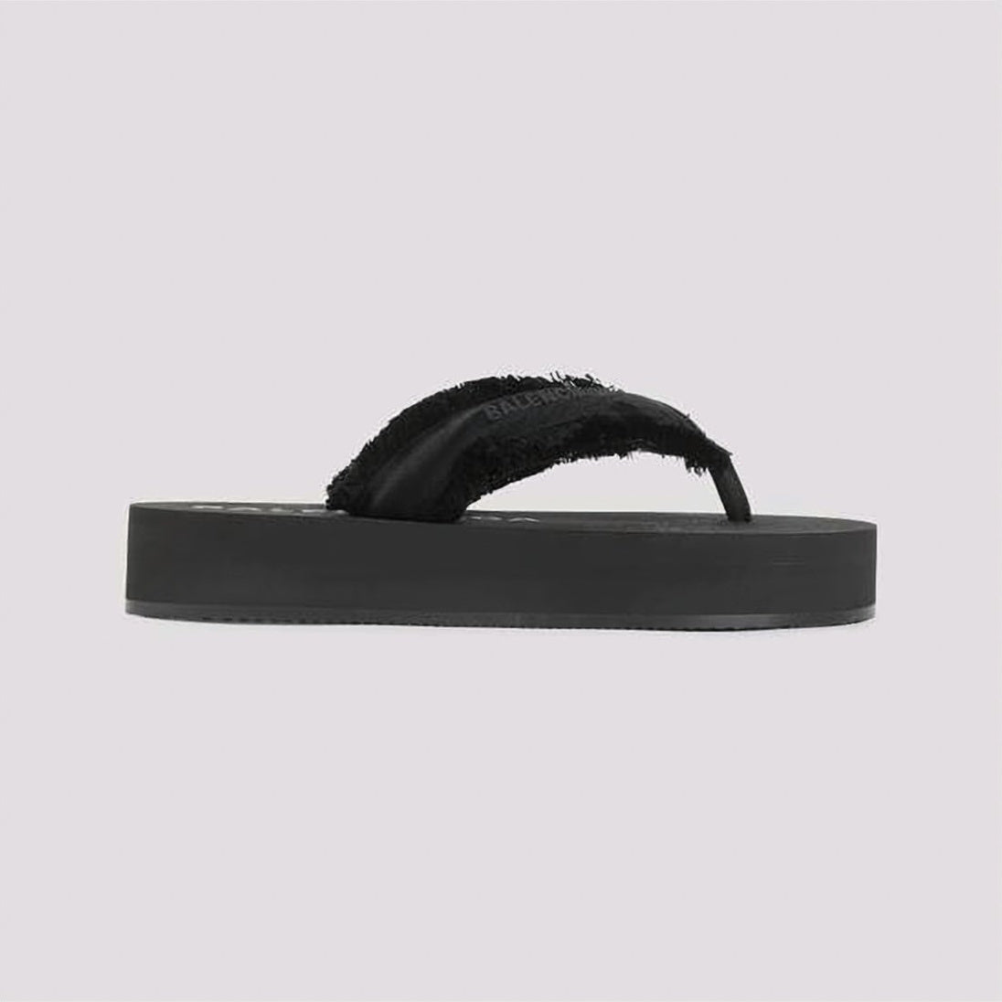 Black Thong-Style Frayed Edge Platform Sandals