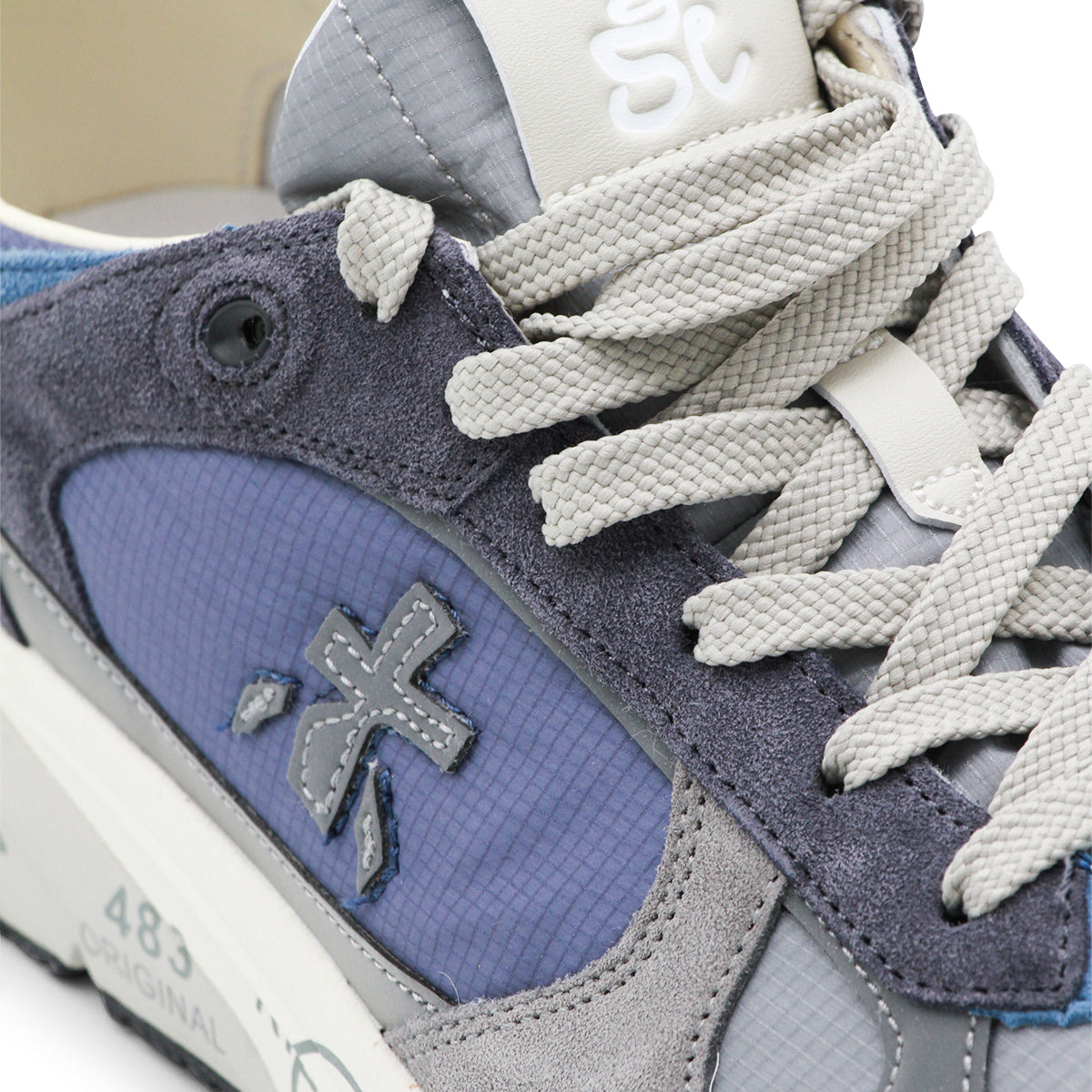 Layered Grey and Blue Sneakers with Stitched Logo