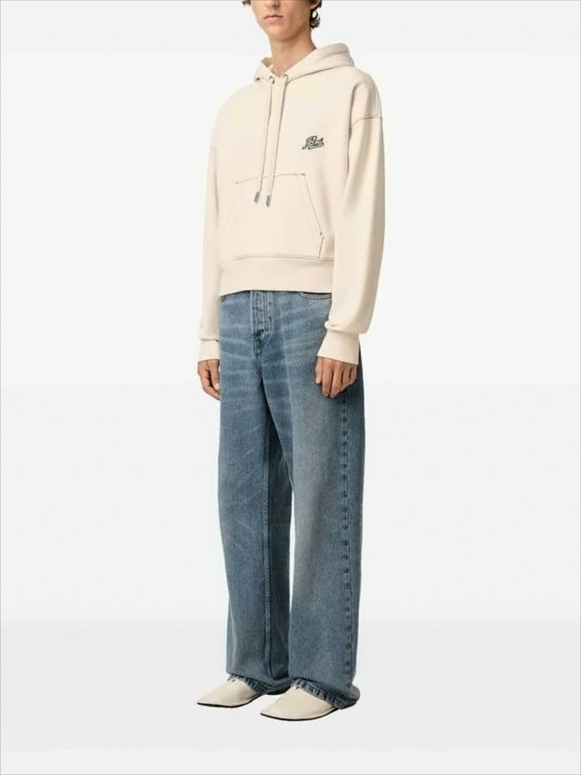 Cropped Hoodie with Drawstring and Embroidered Logo Detail