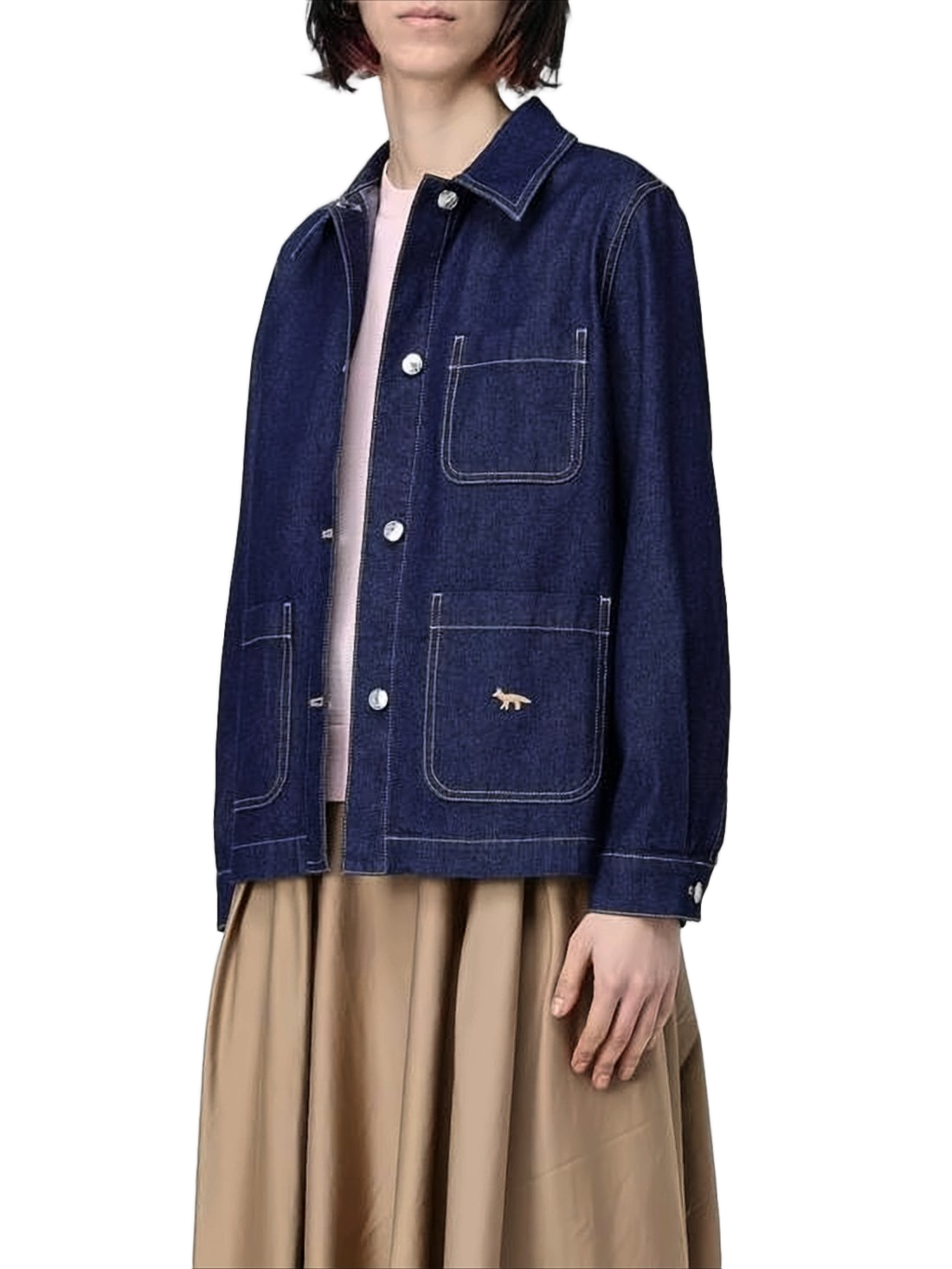 Boxy Denim Jacket With Contrast Stitching And Embroidered Logo