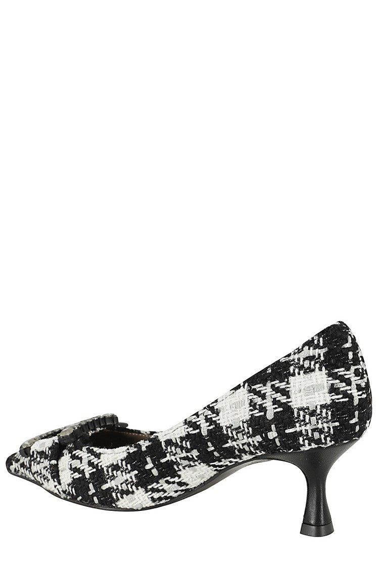Pointed-Toe Pumps With Rhinestone Detailing In Tweed
