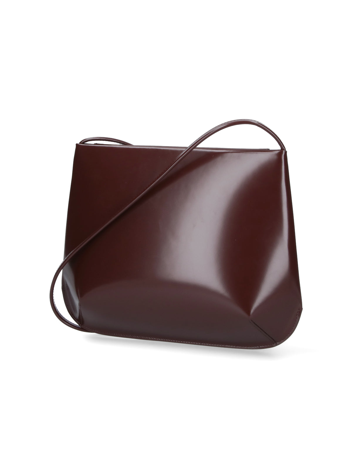 Glossy Brown Loge Leather Shoulder Bag