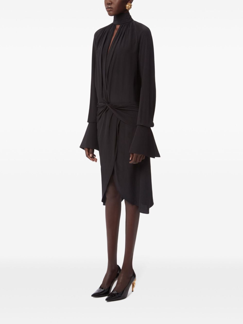 Pleated Silk Midi Dress