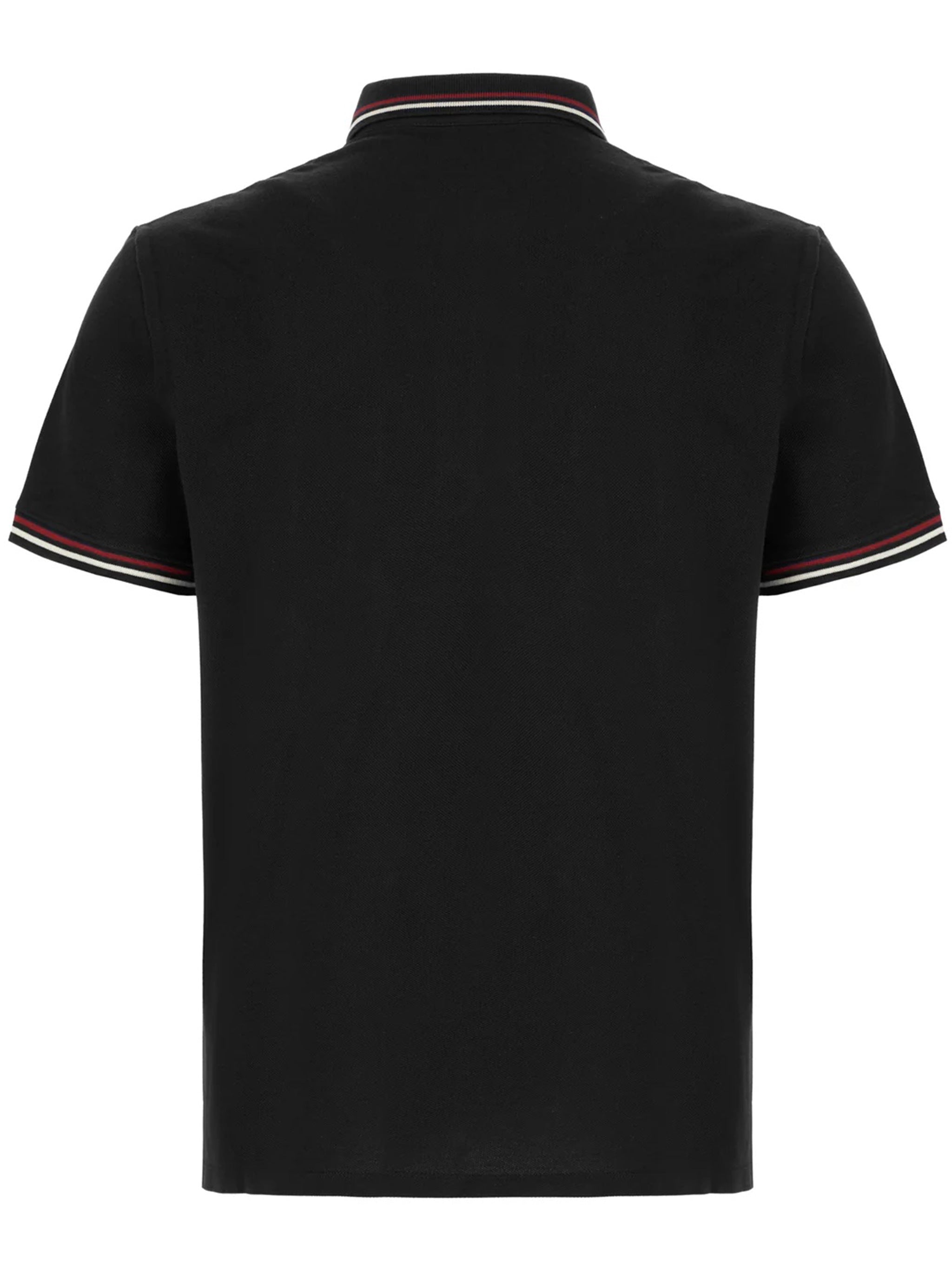 Black Short-Sleeve Striped Accent Cotton Polo