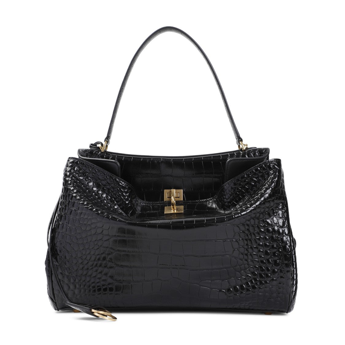Crocodile-Embossed Calf Leather Shoulder Bag
