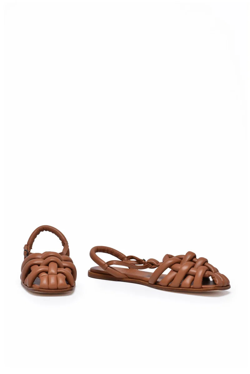 Flat Leather Sandals - Brown