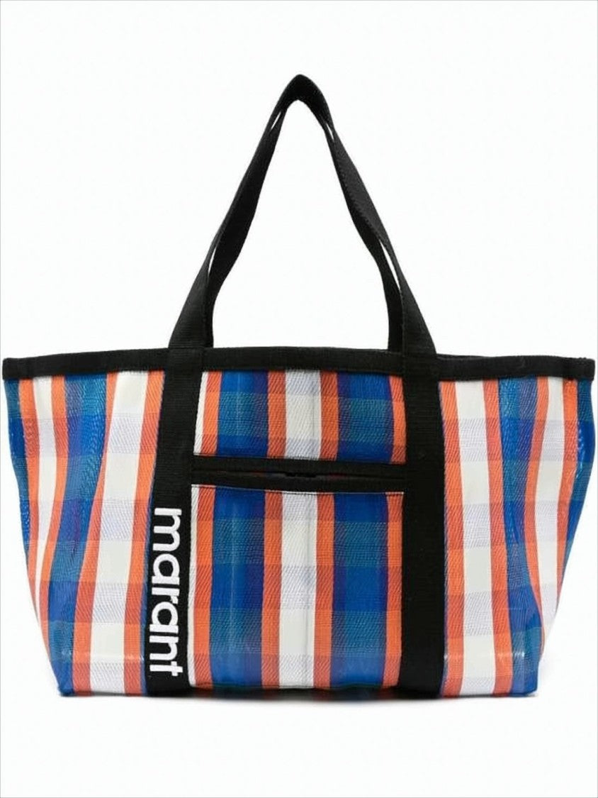 Large Rectangular Shoulder Bag with Plaid Design