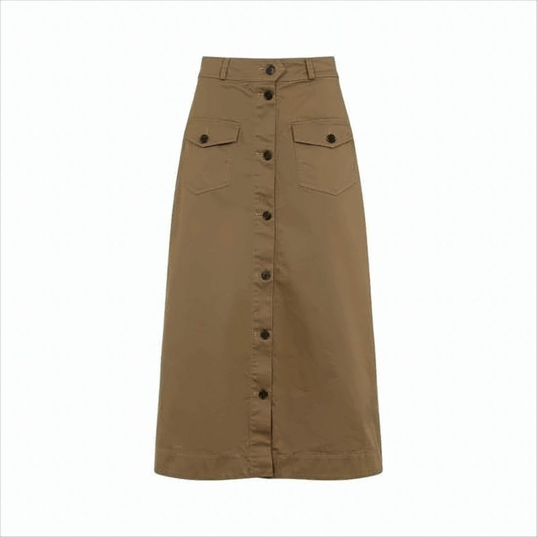 Straight-Silhouette Midi Skirt with Front Button Closure