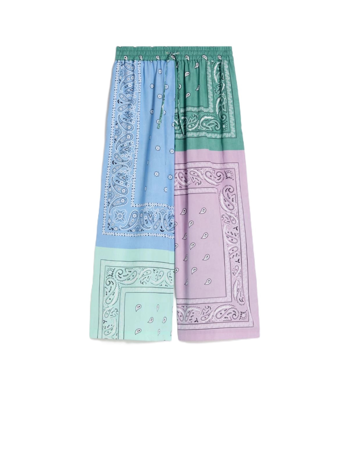 Patchwork Wide-Leg Pants with Elastic Waistband